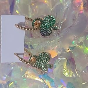 Green and gold small hoop earrings